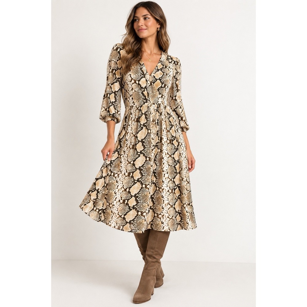 Maeve Anthropologie Snakeskin Print Midi Dress Small Animal Print Fit Flare